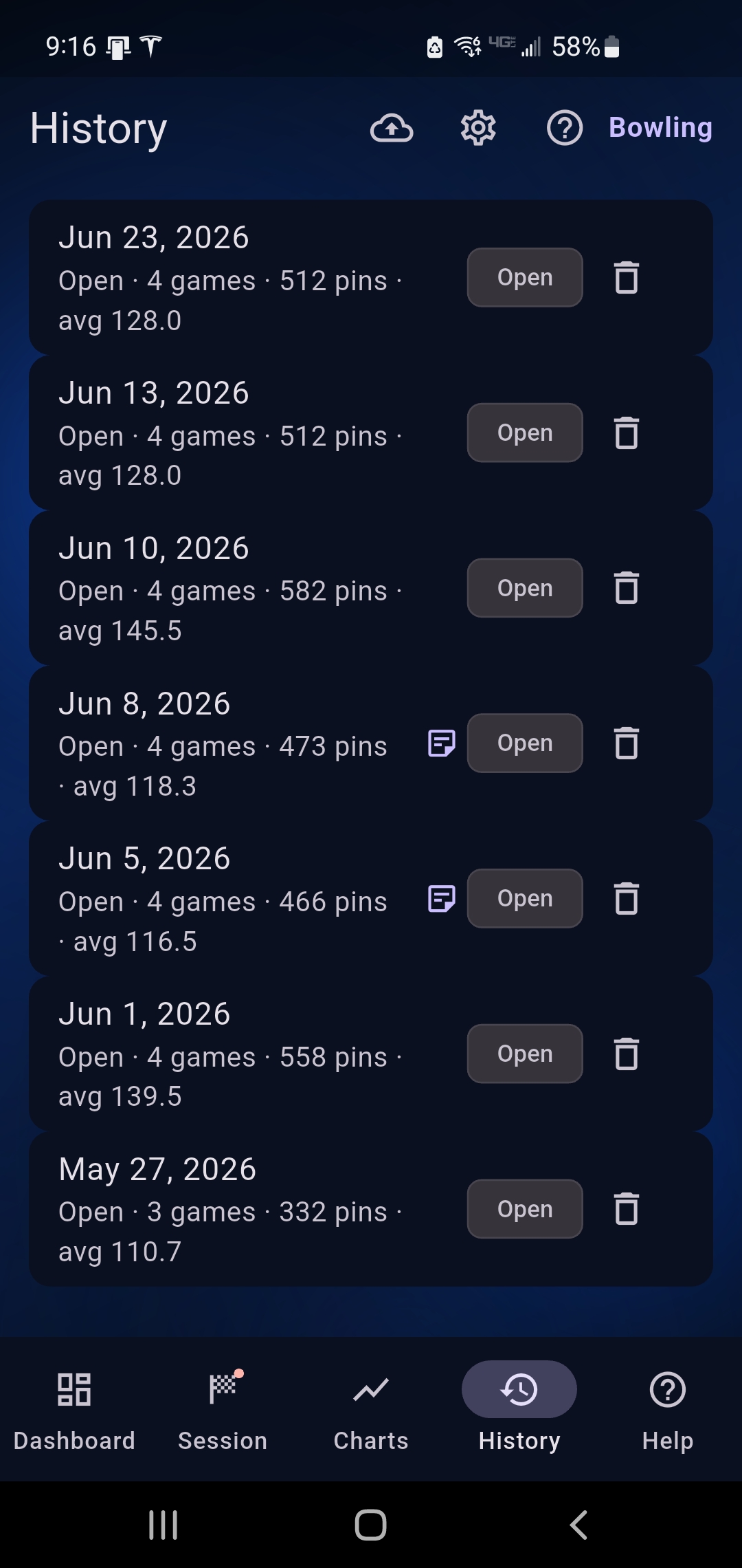 Session history and backup options